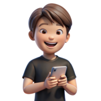 Smiling Boy Using Smartphone In 3D Animation png