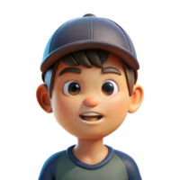 3D Rendered Cartoon Boy Wearing a Cap Smiling and Looking Up png