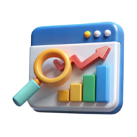 Colorful 3D Render of a Magnifying Glass Over a Growing Graph Inside a Website Window png