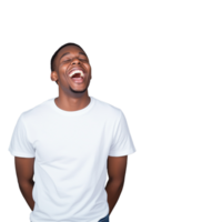 Man laughing confidently with his hands behind his back on a transparent background png