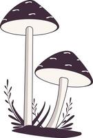 Two mushrooms are standing in the grass vector
