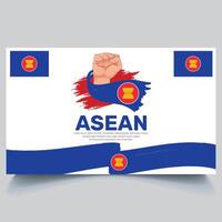 Happy Asean Banner and hand flag design vector