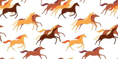 Seamless pattern with running horses. Abstract silhouettes of mustang animals in a herd. vector