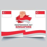 Happy Singapore independence Day Banner and hand flag design vector