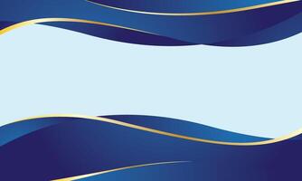 Abstract background of blue dynamic wavy shapes with gold lines vector