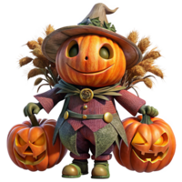 Pumpkin Scarecrow Standing in a Haunted Field at Night png