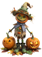 Pumpkin Scarecrow with a Carved Face and Tattered Clothes png