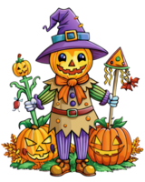 Eerie Pumpkin Scarecrow with Glowing Eyes png
