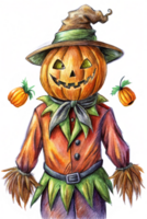 Terrifying Pumpkin-Headed Scarecrow at Night png