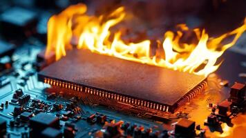 uma computador placa mãe em fogo com uma o circuito borda dentro a fundo video