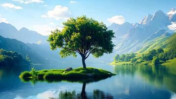 A lone tree sitting on top of a small island in the middle of a lake video