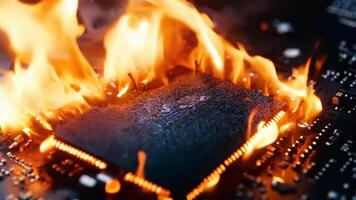 A close up of a computer chip on fire video