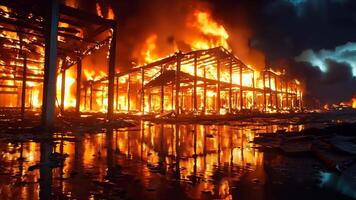 A large building that is on fire with a lot of smoke coming out of it video