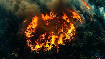 A large fire in the middle of a forest filled with trees video