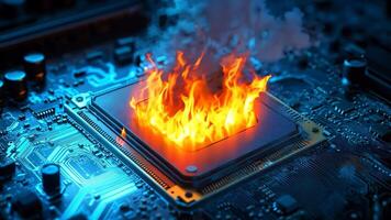 uma computador placa mãe com uma queimando CPU em topo do isto video