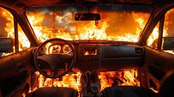 A car is engulfed by flames in the middle of the night video
