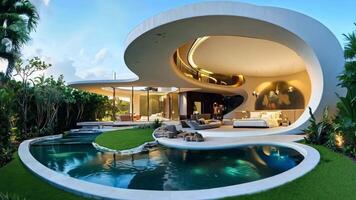 A modern house with a pool in the middle of it video