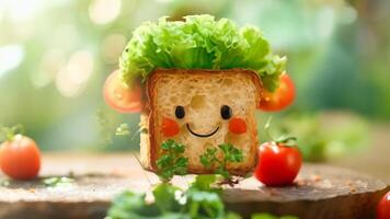 A slice of bread with lettuce and tomatoes on top of it video