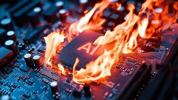 uma computador placa mãe em fogo com a palavra ai em isto video
