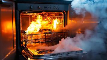 A stove with a fire inside of it with smoke coming out of it video
