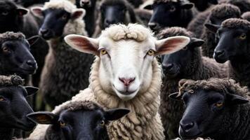 A herd of sheep standing next to each other in a field video