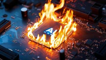 uma computador placa mãe em fogo com a palavra ai em isto video