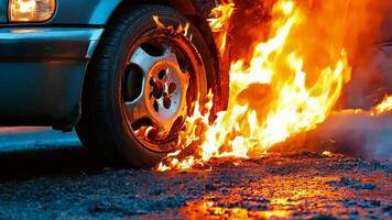 A car on fire on the side of the road video