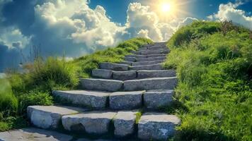 A set of stone steps leading up to the top of a hill video