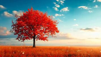 A lone tree in the middle of a field of red flowers video