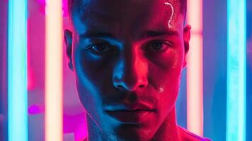 A man in a neon room with neon lights video