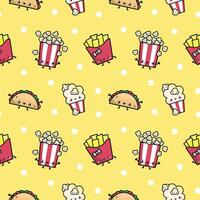 KAWAII SMILING FAST FOOD CHARACTER SEAMLESS PATTERN vector