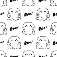 CUTE LITTLE GHOST WITH PEACE GESTURE SEAMLESS PATTERN DESIGN vector