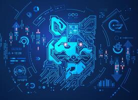 concept of robot trading or stock market technology, graphic of cyber fox with futuristic candlestick element vector