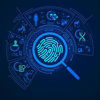 concept of digital forensics or biometrics, graphic of fingerprint with cyber security interface vector