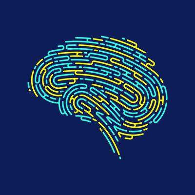 concept of mental health or deep learning, graphic of brain shape combined with fingerprint pattern