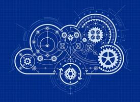 concept of industry 4.0 or cloud computing technology, graphic of cloud shape with blueprint element vector
