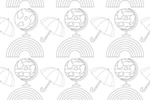 LGBTQ-themed coloring book page featuring simple outlines of a globe, rainbow, and umbrella. Perfect for educational and creative projects. vector