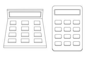 Simple black-and-white outline of calculators for coloring books, perfect for back-to-school activities and educational projects. vector