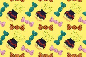 Spooky Halloween pattern featuring candy and cauldrons. Great for festive holiday designs, wrapping paper, and backgrounds. vector