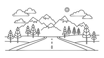 Scenic byway road continuous line art flat illustration on white background vector