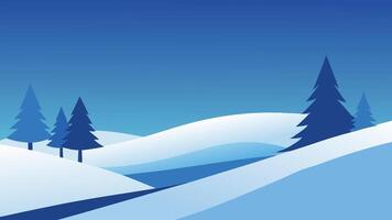 Winter view showcasing trees draped in snow with a smooth, white layer of snow covering the ground flat illustration. vector