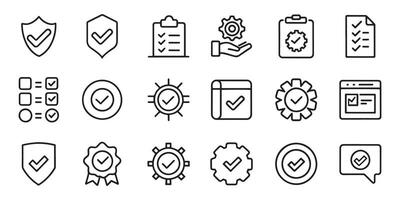 EQuality assurance and control related editable stroke outline icons set isolated flat illustration on white background vector
