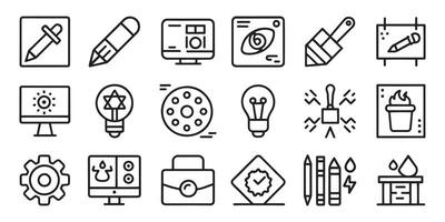 Art, creativity and graphic design related editable stroke outline icons set isolated flat illustration on white background. vector