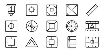 Dimension, area and perimeter measure related editable stroke outline icons set isolated flat illustration on white background vector