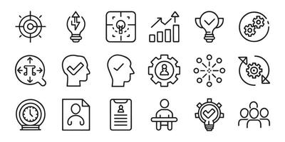 Decision making, uncertainty, strategy, vision, problem solving related editable stroke outline icons set isolated flat illustration on white background vector