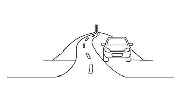 Service road continuous line art flat illustration on white background. vector