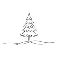 Pine Tree isolated continuous line art flat illustration on white background. vector