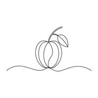 Plum Fruit isolated continuous line art flat illustration on white background vector
