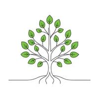 Tree featuring lush leaves and visible roots, representing nature's beauty and stability isolated doodle line art flat illustration on white background vector