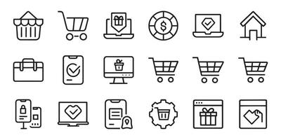 Click and collect online shopping related editable stroke outline icons set isolated flat illustration on white background. vector